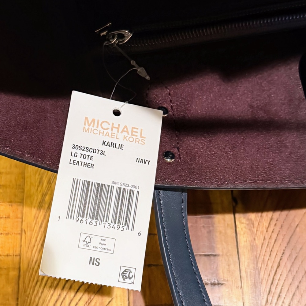 Michael Kors Karlie Large Leather Tote Navy | NWT - Picture 3 of 4